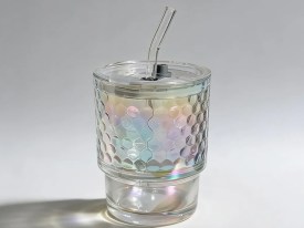 Vaso vidrio tornasolado con sorbete vidrio